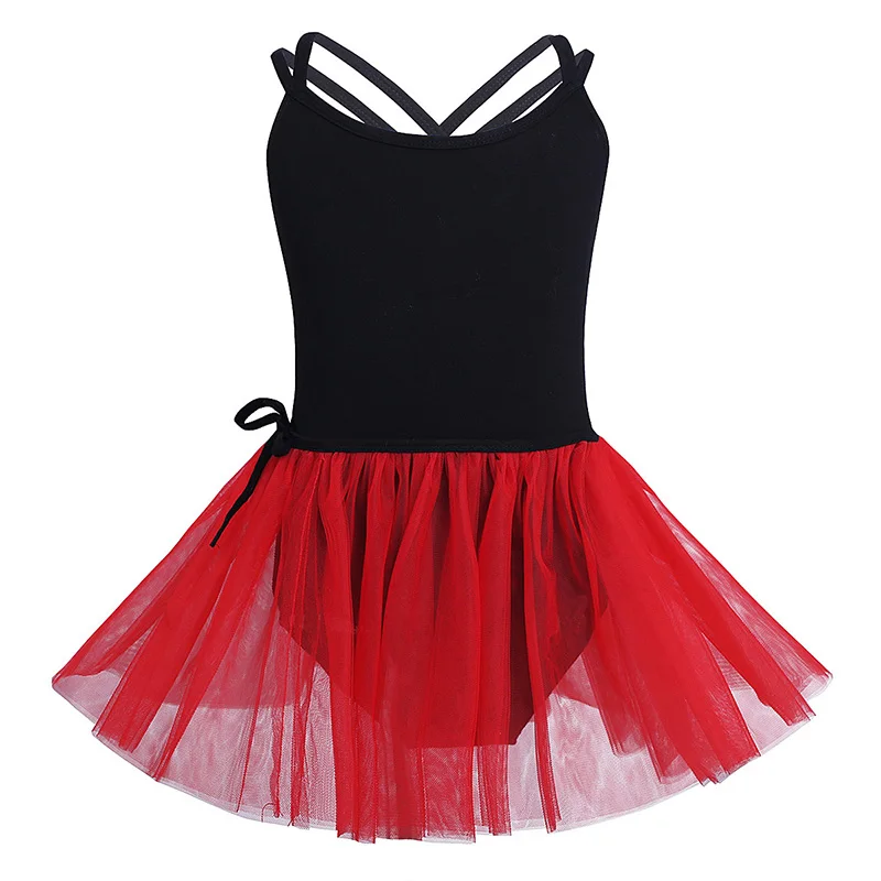 Iiniim/костюмы для лирических танцев на бретельках для девочек, балетное трико, гимнастическое трико, юбка-пачка для танцев - Цвет: Black Red