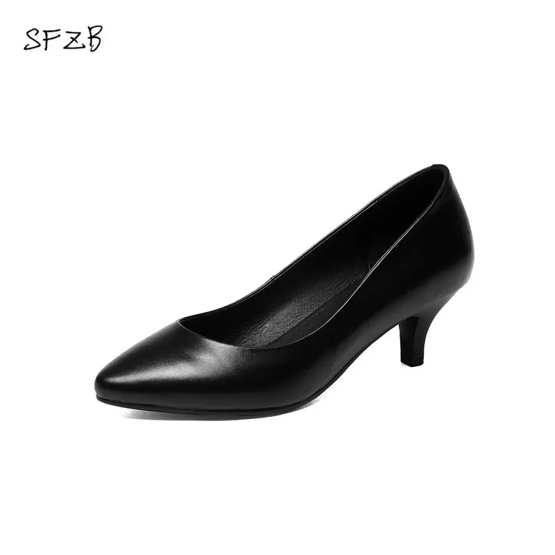 SFZB classic pumps high heels shoes woman Genuine leather Big size 35