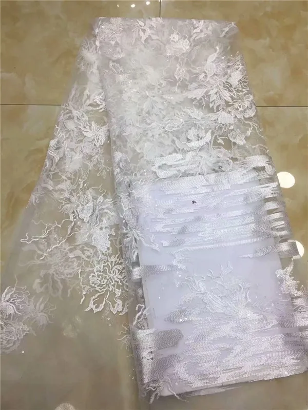 2018 Latest Nigerian Laces Fabrics High Quality African milk Fabric For Wedding Dress French Tulle Lace With Sequins white | Дом и сад