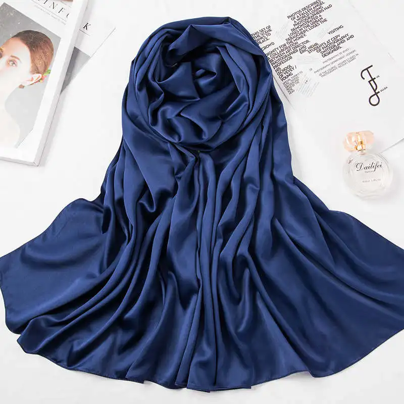 Сатиновый хиджаб шарф для женщин сплошной цвет шелк чувство платок мусульманские sjaals для женщин Исламская одежда палантин шаль - Цвет: 8