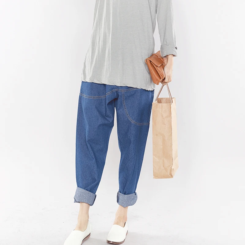 

Casual High Elastic Waist Plus Size Jeans For Women Denim Boyfriend Jeans Harem Pants Women Solid Loose Denim Trousers