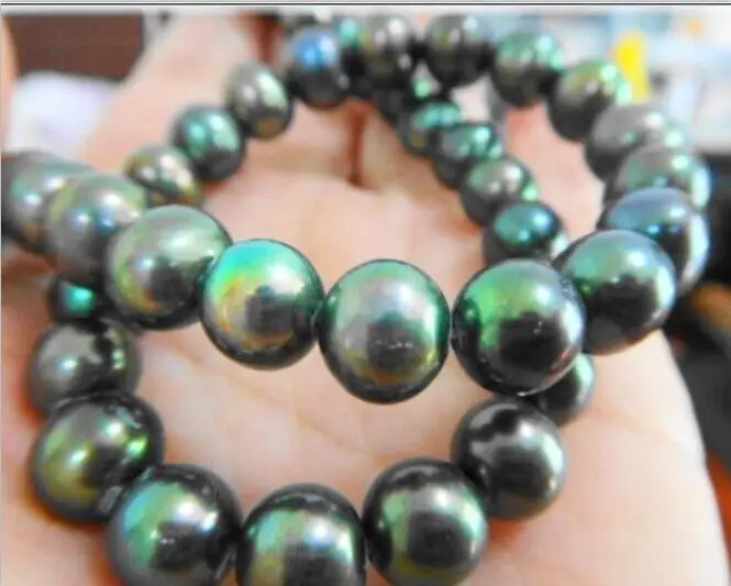 

FREE SHIPPING HOT sell new Style >>>> 9-10mm south seas peacock green pearl necklace 18inch