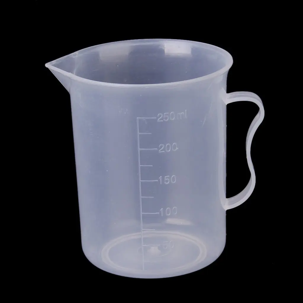

Affordable 250 ml transparent plastic measuring cup with handle