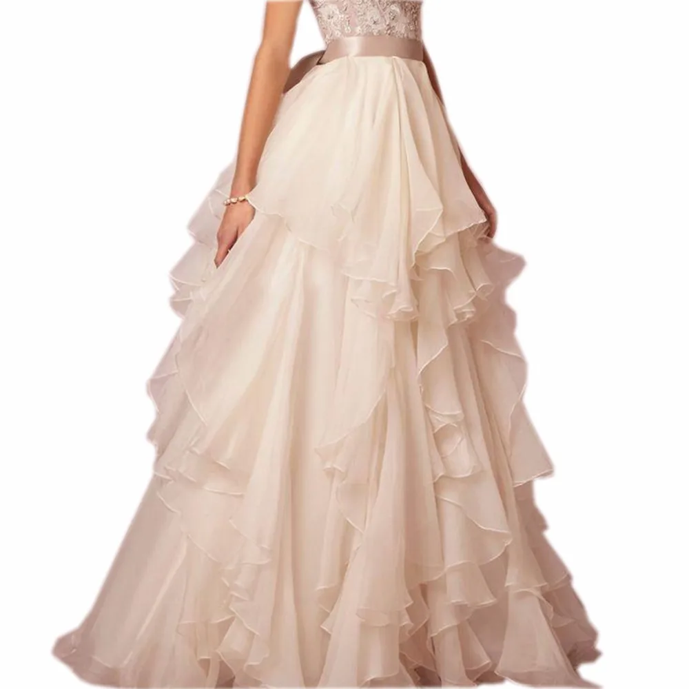 

Chiffon Tiered Long Skirts For Women Custom Made Women Skirt Floor Length Ribbon Sash Skirt For Bridal 2016 High Quality