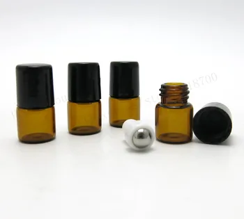 

50 x 1ml Portable amber roll on roller bottles for essential oils 1cc Roll-on refillable perfume bottle,deodorant container