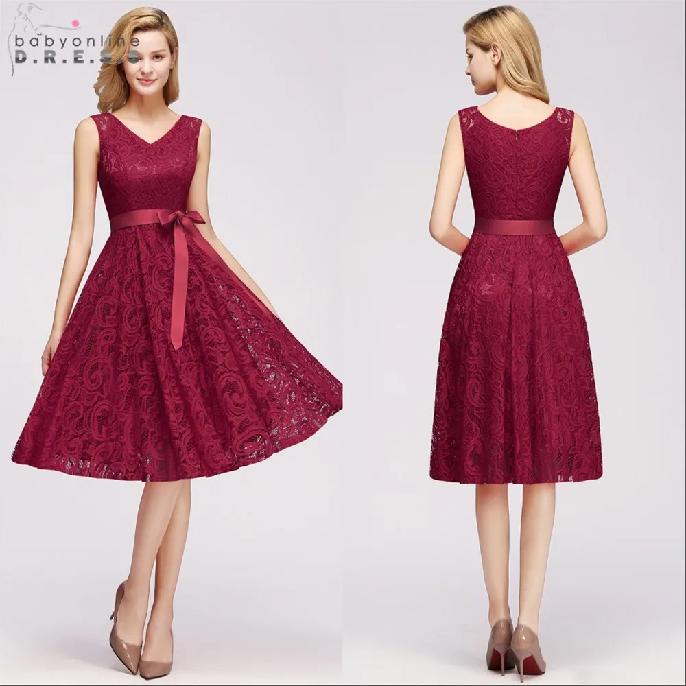 

Babyonlinedress Plus Size Pink Lace Short Evening Dress 2019 Vintage Evening Party Dresses with Sashes Robe de Soiree Courte