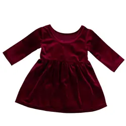 Для новорожденных с длинными рукавами для девочек одноцветное велюровое платье наряды одежда фуксия велюр плиссе flare принцессы вечернее