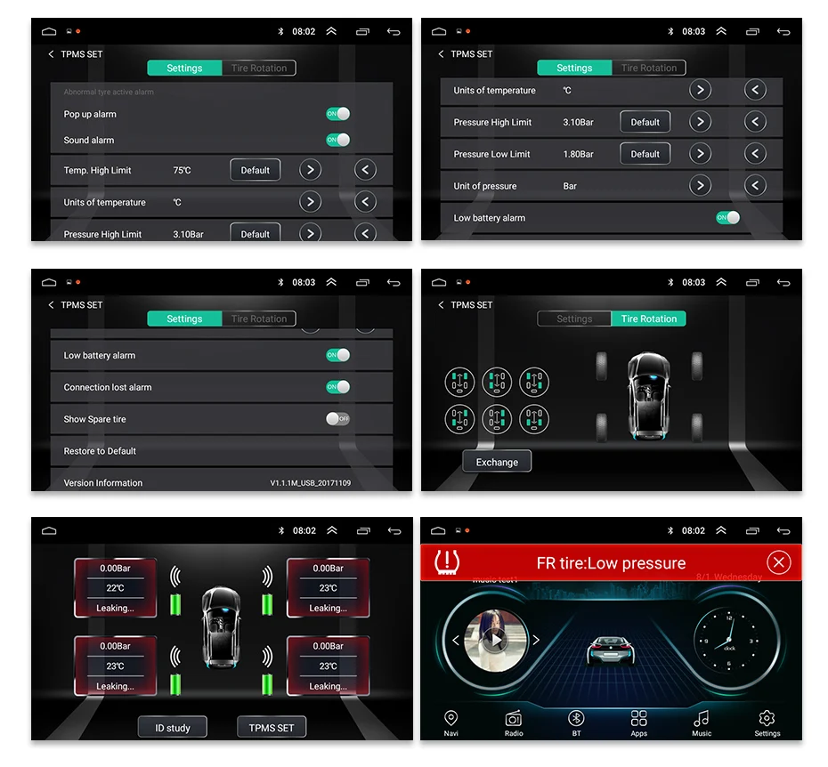 Junsun USB система мониторинга давления в шинах Система Android навигационная система TPMS с 4 внутренними датчиками для автомобильного DVD плеера навигация