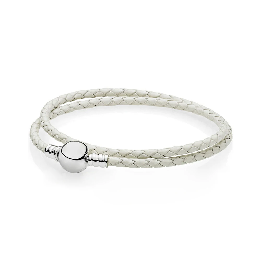

NEW New 925 Sterling Silver Ivory White Braided Double-Leather Charm Bracelet fit Fishion Women DIY Original Bead Free mail