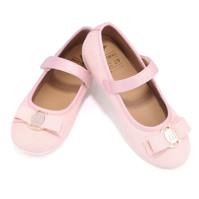 

Spring autumn girl pink glitter lovely princess shoes soft kids shoe insoles catwalk butterfly-knot flat shoes