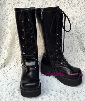 

Princess sweet lolita shoes Lolilloliyoyo antaina Japanese design custom bright skin cross lacing thick bottom boots an9242