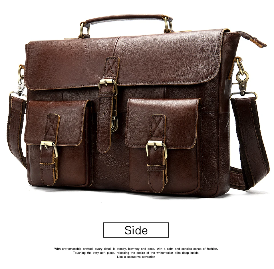 9Briefcase Male Messenger Bag Men's Genuine Leather Laptop Bag for Men Business Casual Soft Handle 14 Inches Shoulder Bags