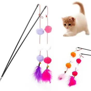 

TPFOCUS Interactive Feather Fluffy Ball Stick Teaser with Bell for Cat Pet Training Toy