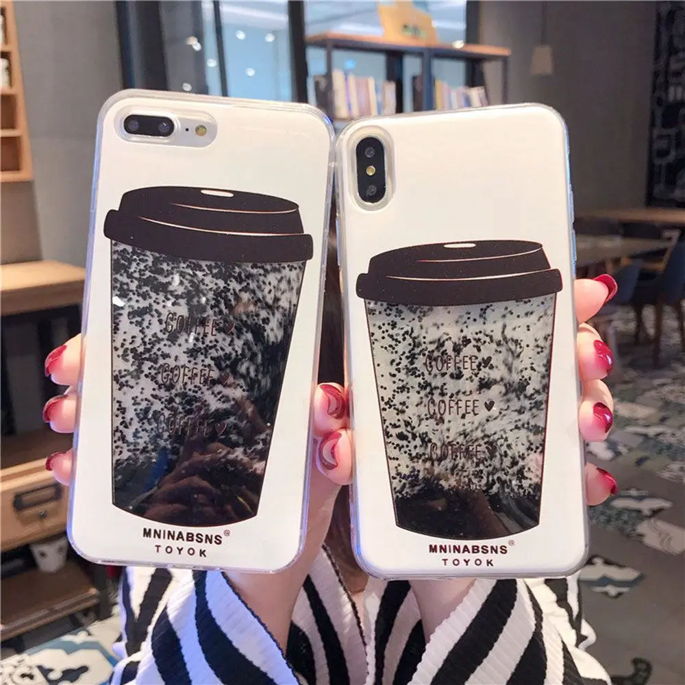 

KISSCASE Phone Case For iPhone X XR XS MAX Case Coffee Cup Liquid Quicksand Silicone Cover For iPhone 7Plus 6 6s 7 8 Plus Capas