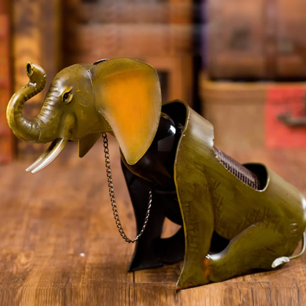 

Collection of iron crafts,sculptures,leopards,lions,elephants, kittens house lizard red wine shelves family decorations
