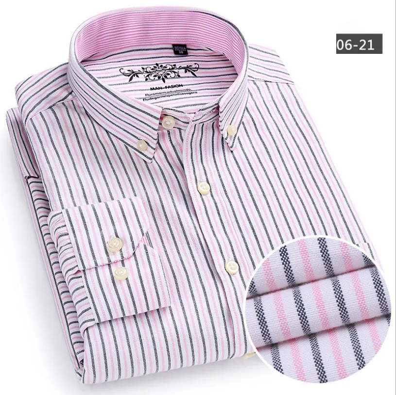 Mwxsd high quality Casual Mens Oxford Cotton Shirt Men Striped plaid wedding part Shirts male slim fit non iron Easy care shirt