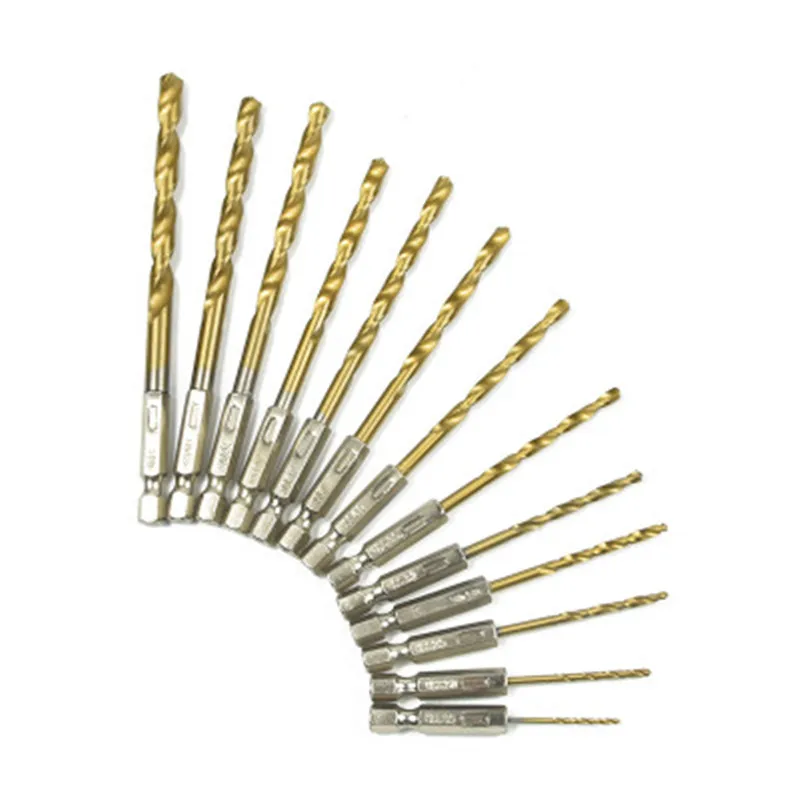 13 piece titanium coated hex drill bit set tailles 1//4 /" 6mm tige 1.5-6.5 mm