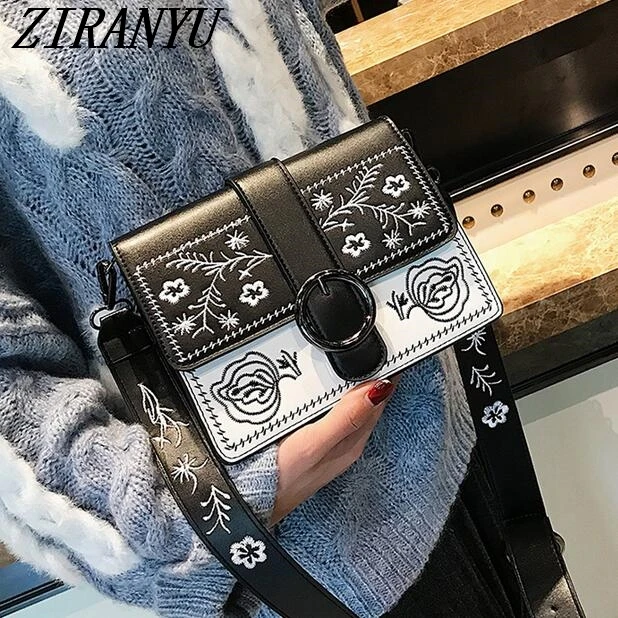 

Embroidery Square bag Women's Designer Handbag 2019 Fashion New Women Handbags High-quality PU Leather Embroidered Shoulder bags