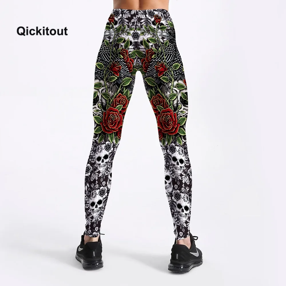 Buns Skull and Roses Vintage Style Women Leggings Trendy Personality High Waist Workout Skinny Sexy Trousers S-XXXXL