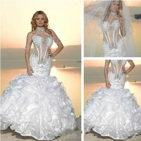 2017 Hot New Expensive Luxury Wedding Dresses Y Mermaid Ruffless 2017 Hot New Expensive Luxury Wedding Dresses Y Mermaid Ruffless Bottom Bling Arabic Designers Gorgeous