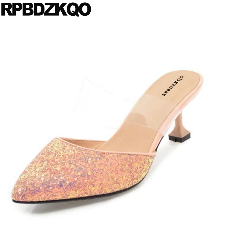 

Sandals Women Transparent Clear Wedding Shoes Kitten Pink 11 43 Pointed Toe Pvc Thin Gold Pumps Big Size Glitter Mules Slipper