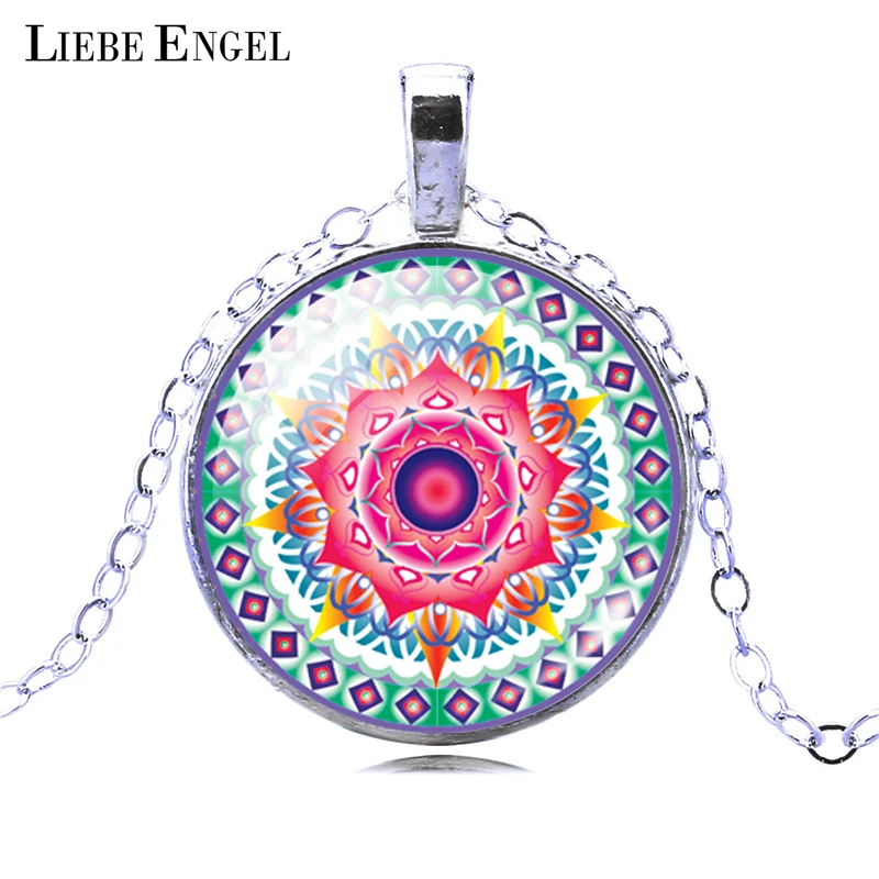 

LIEBE ENGEL Fashion Silver Color Pendant Necklace OM Symbol Buddhism Zen Picture Statement Chain Necklace Vintage Style Necklace