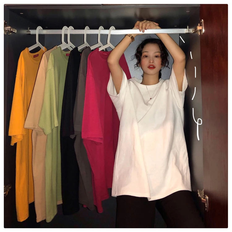oversized Tee Shirt 7 Solid Color Basic T-shirts Women Casual Harajuku Summer long white black Tops Korean Hipster White T Shirt friends t shirt