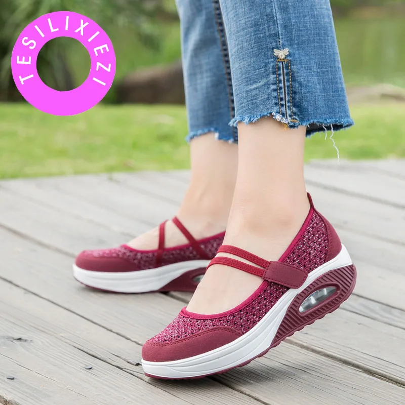 

TESILIXIEZI Women Sneakers Platform Toning Wedge Fitness Zapatillas Old People Slimming Platform Wedges Shoes Female Swing Shoes