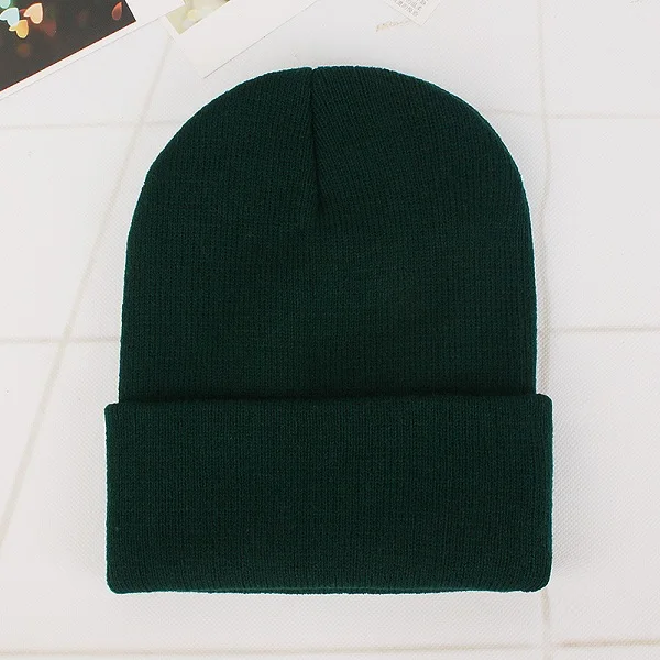Blackish green Cap Зимние шапки для женщин, Новые Вязаные шапки, одноцветные милые шапки для девочек, осенние женские шапки, теплые шапки, Женская Повседневная шапка - Цвет: Blackish green Cap