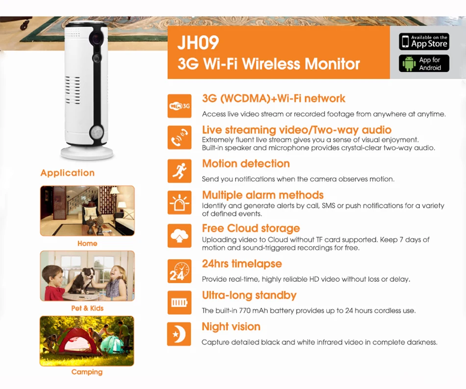 JH09 3g HD 720P Wifi ip-камера Беспроводная сетевая домашняя камера безопасности CCTV мини камера видеонаблюдения Поддержка iPhone Android