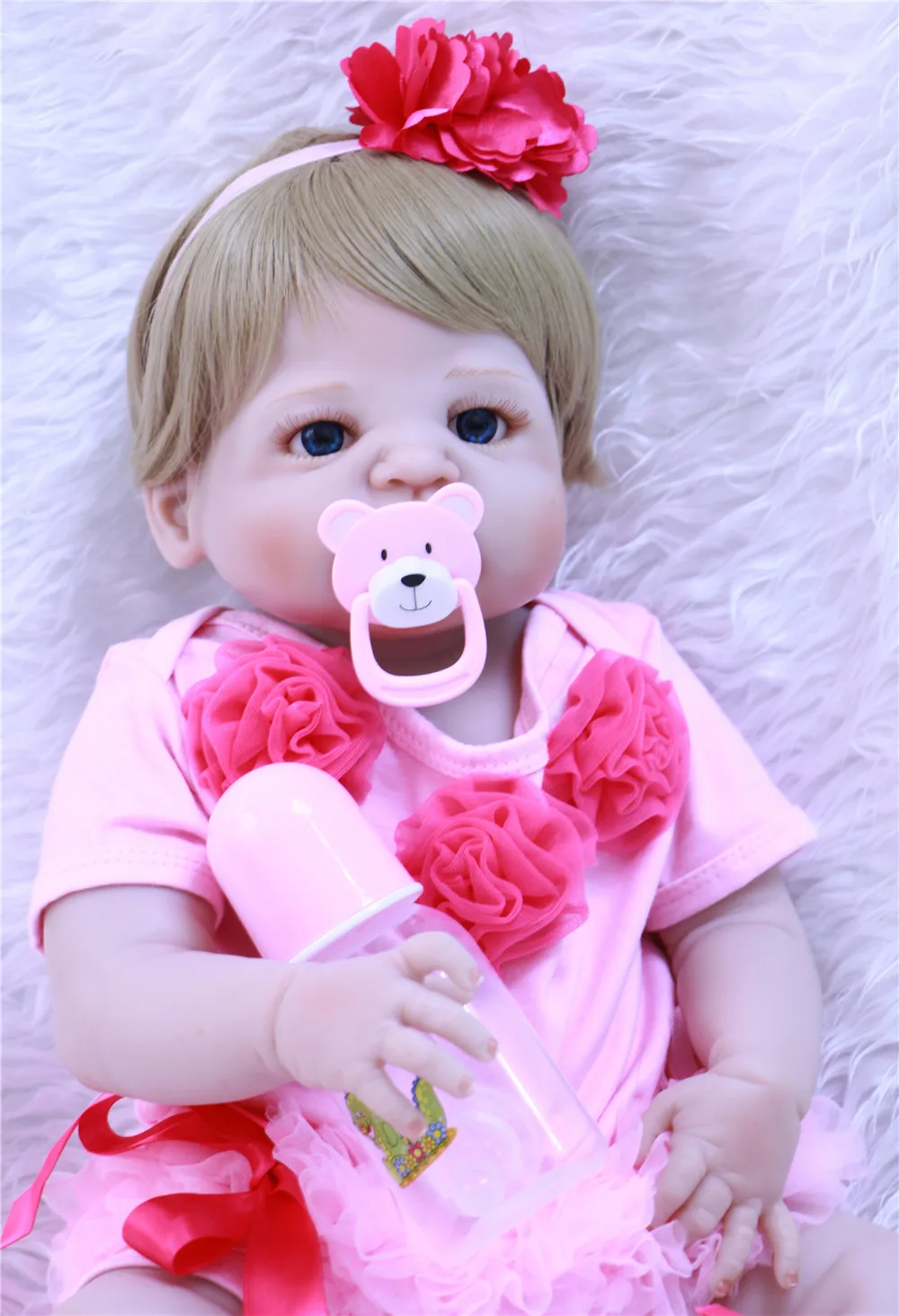 DollMai 23 "куклы bebe светлые волосы девочка полный Силиконовый reborn куклы для детей Лучший подарок на день рождения кукла для Ванны Игрушка bonecas