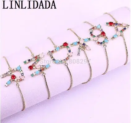 Bracelet 10 шт. модные украшения, с кристаллами CZ вставки из циркония A-Z буквы Разъем браслеты для женщин золотые горки цепи браслет с инициалами - Окраска металла: Bracelet
