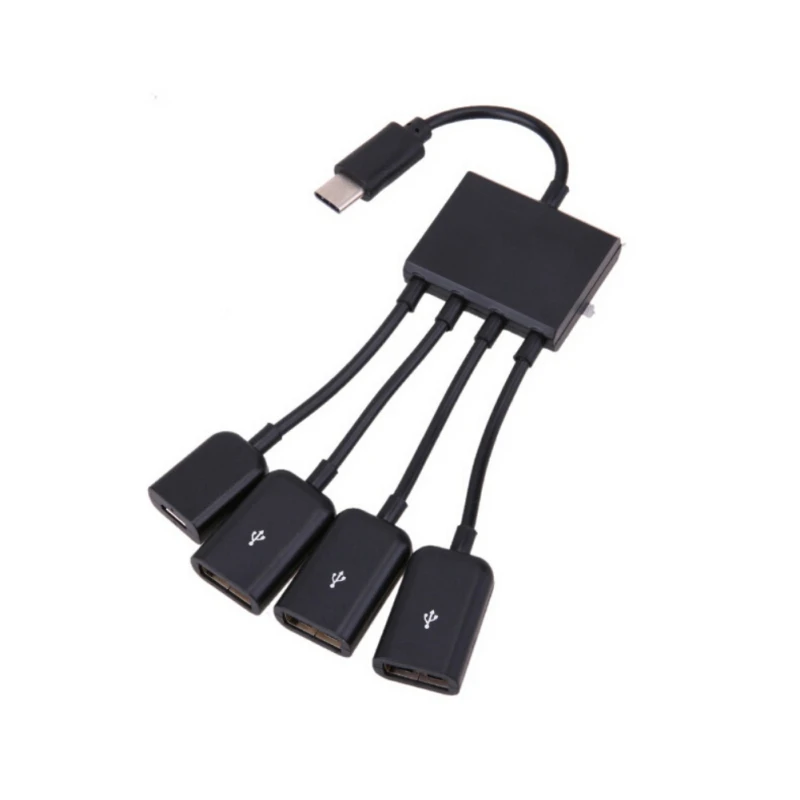 4-в-1 Тип с разъемами типа C и Micro USB OTG USB концентратор с Питание OTG Тип C концентратора Многофункциональный USB концентратор с зарядными кабелями - Цвет: Черный