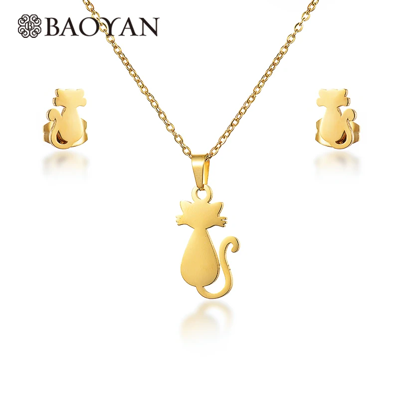 BAOYAN мода длинный хвост Kitty Cat золото цвет нержавеющая сталь серьги-подвески
