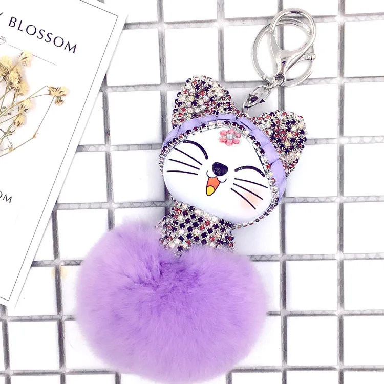 

Maneki Neko Lucky Cat Fat CKey Chain Sleutelhanger Keychain Metal Key Ring Fur Ball Pom Pom Pompom Women Bag Charm Porte Clef