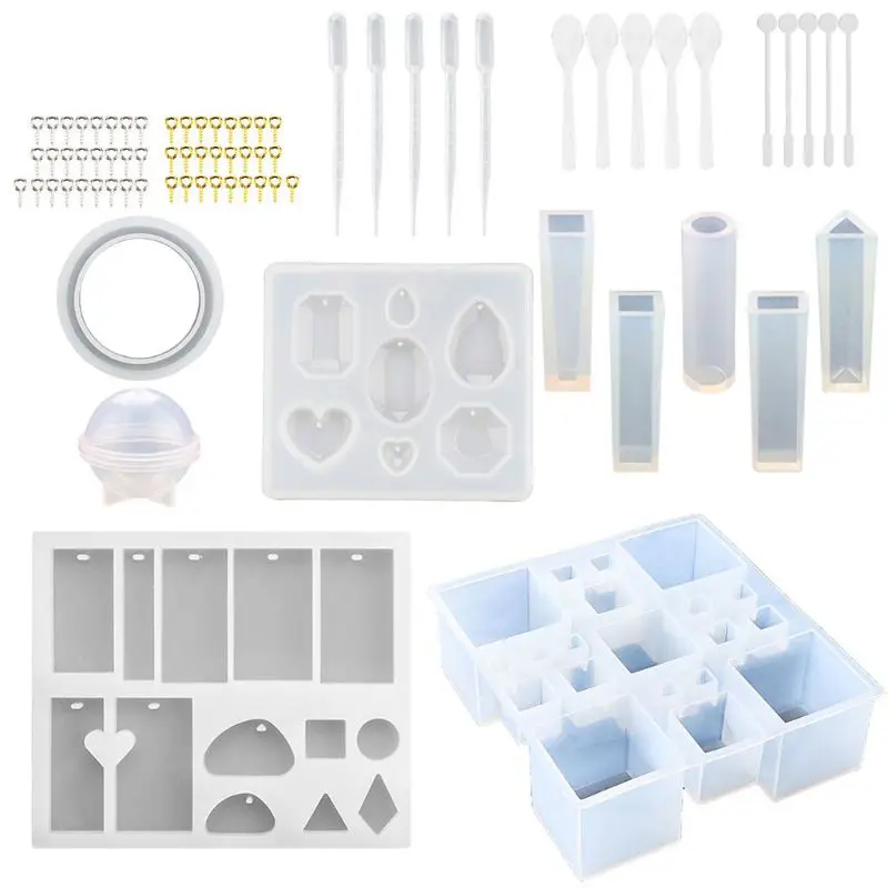 

75 Pieces Jewelry Casting Molds Silicone Resin Jewelry Molds with 50 Screw Eye Pins, 5 Plastic Stirrers, 5 Plastic Spoons