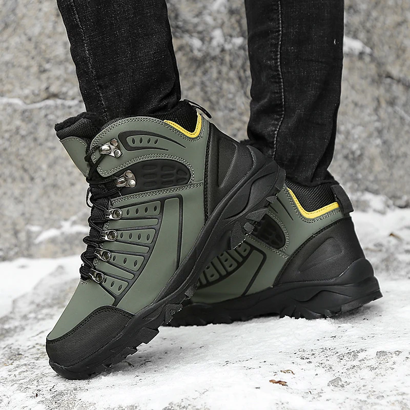 

Winter Man Fur Hiking Shoes Big Size 39-46 Mens Hunting Boots Black Army Green Rock Climbing Shoes High Top Outdoor Boots