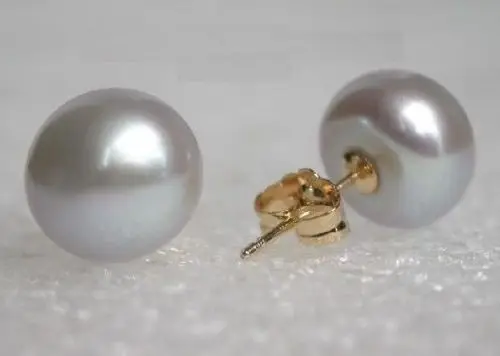 

>>>>>> VERY CHARMING SEA 10 -11 MM NATURAL SOUTH GRAY PEARL 14K GOLD STUD EA MARKED