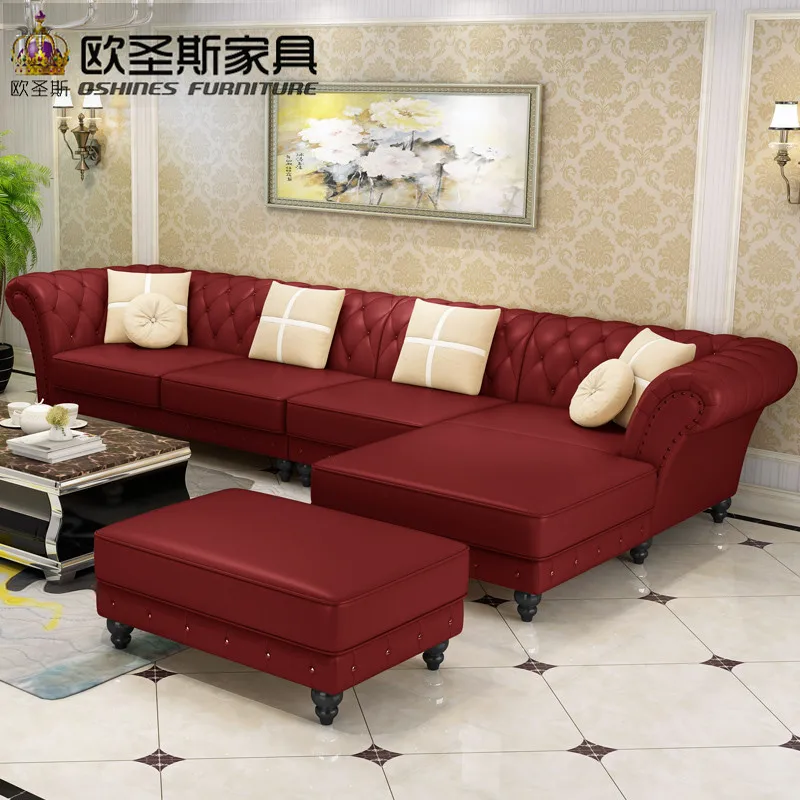 factory wholesale champagne l shaped corner sectional royal classical italian genuine leather sofa set with ottoman chair W38L factory wholesale champagne l shaped corner sectional royal classical italian genuine leather sofa set with ottoman chair W38L