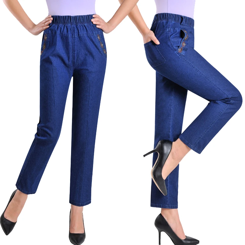 Goede Plus Size 5XL Jeans Vrouwelijke 2019 Lente Zomer Nieuwe Borduren Negen Denim Broek Slanke Hoge Taille Elasticiteit Casual Vrouwen Broek h450