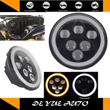 Пара 7 дюймов 80 Вт LED дальнего и ближнего света с ангельские глазки 12 v/24 v круглая фара дальнего света налобный фонарь для JK Jimmy defender