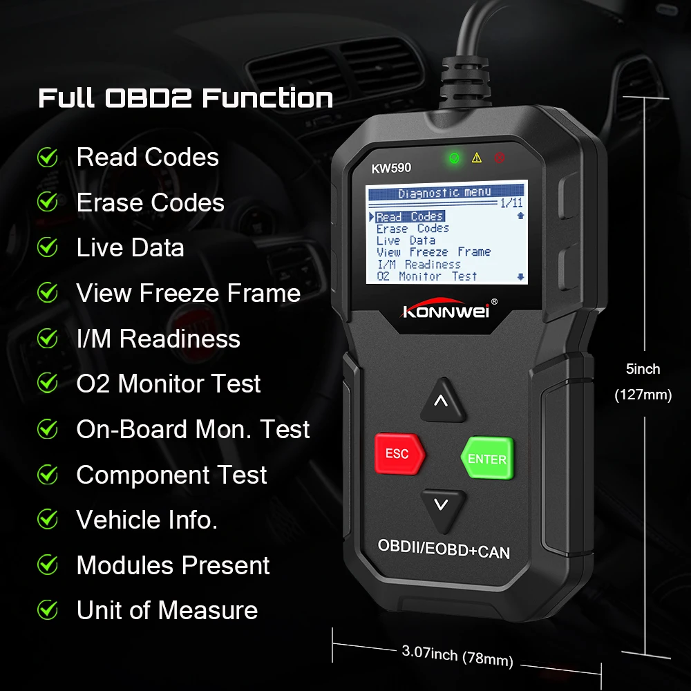 KONNWEI KW590 OBD2 Автомобильный сканер OBD 2 диагностический инструмент на русском языке