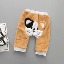 Одежда для малышей; штаны; Новинка года; зимняя одежда для мальчиков и девочек; теплые бархатные штаны кораллового цвета с вышивкой в виде животных