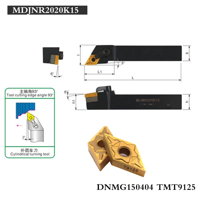 

1PC MDJNR/L2020K15 external turning tool holder with 10pcs DNMG150404 TM T9125/T9025 external insert