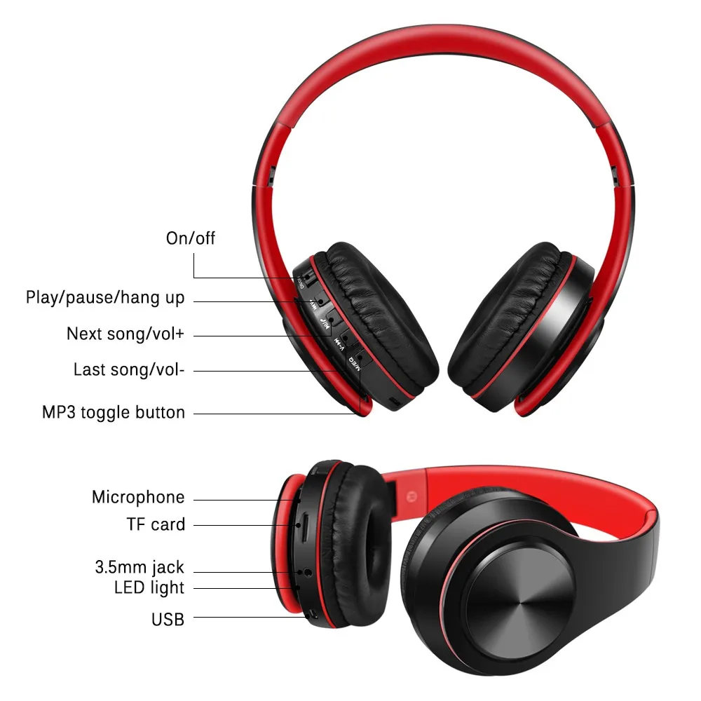 HATOSTEPED Wireless Bluetooth Gaming Headphones with Mic/FM for Mobile Phone and PC image 5
