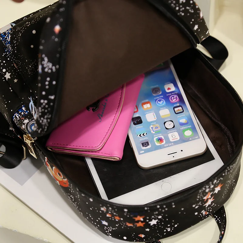 Moda Star universo espacio impresión Mochila negra para niñas adolescentes Mochila pequeña mujer cuero Mochila Escolar Moda Star universo espacio impresión Mochila negra para niñas adolescentes Mochila pequeña mujer cuero Mochila Escolar
