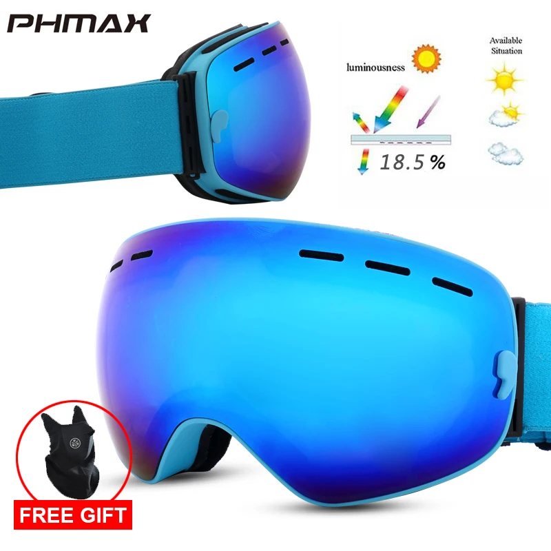 PHMAX лыжные очки с лыжной маской для мужчин и женщин, очки для сноуборда, очки для катания на лыжах с защитой от уф400 лучей, противотуманные снежные лыжные очки - Цвет: P-XJ-0105