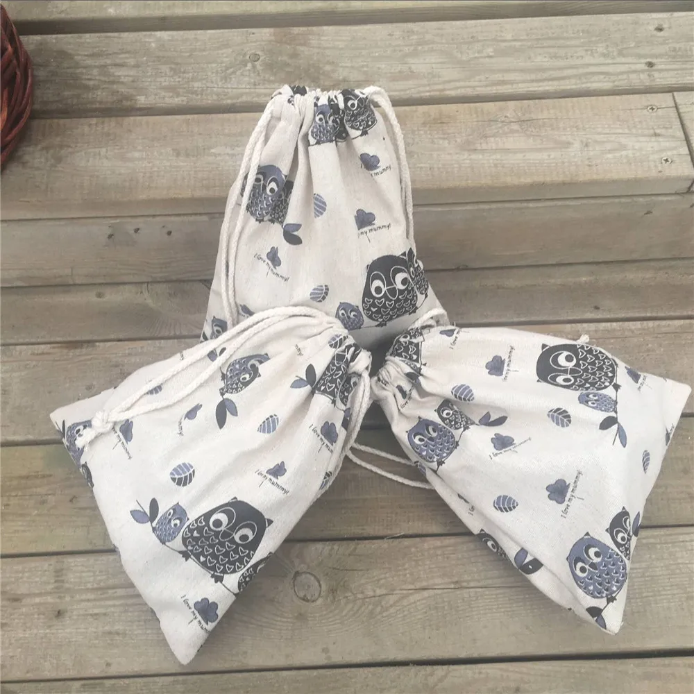 

YILE 1pc Cotton Linen Drawstring Party Gift Bag Sorted Pouch Print Black Owls 8927e