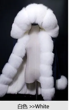 Зимняя женская мода из натурального большого лисьего меха с капюшоном и манжетами из натурального кроличьего меха, толстые теплые камуфляжные Длинные куртки, парки, пальто - Цвет: C1