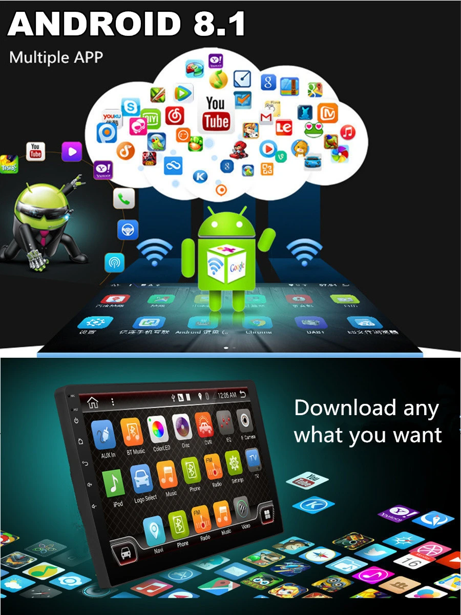 Discount Universal New Android 8.1 Multi-function navigation 4- Core RAM 1GB ROM+16GB Rotatable 1DIN 10.1" Touch Screen Car Stereo Radio 8